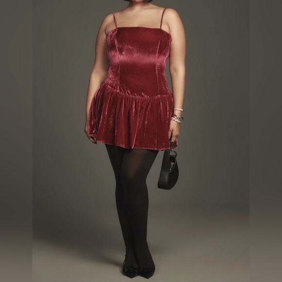 Maeve Anthropologie Women Sleeveless Drop-Waist Velvet Mini Dress, Pink Rose, XL - Picture 1 of 14